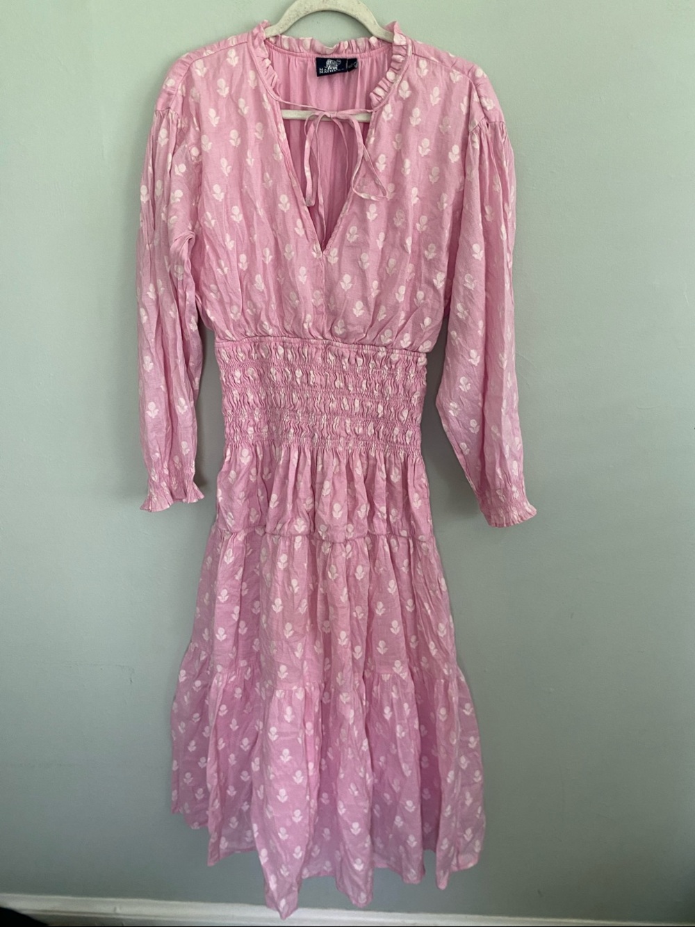 Madison Mathews Women’s Jacqui Midi Dress Size Large Pink & White